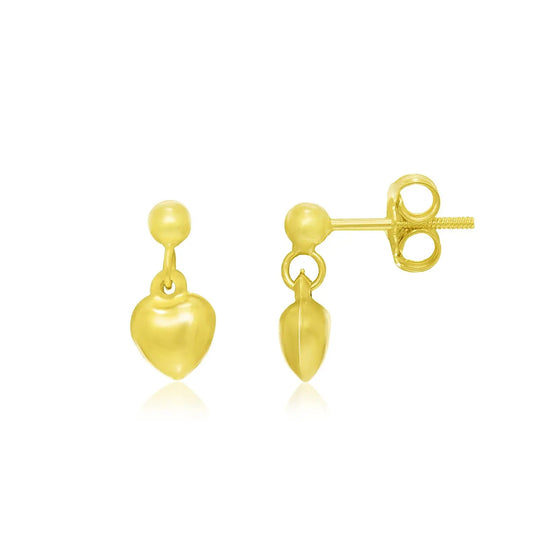 14k Yellow Gold Puffed Heart childrens Dangling Earrings RCJ Earrings  CELESTIA LUXE JEWELLERS