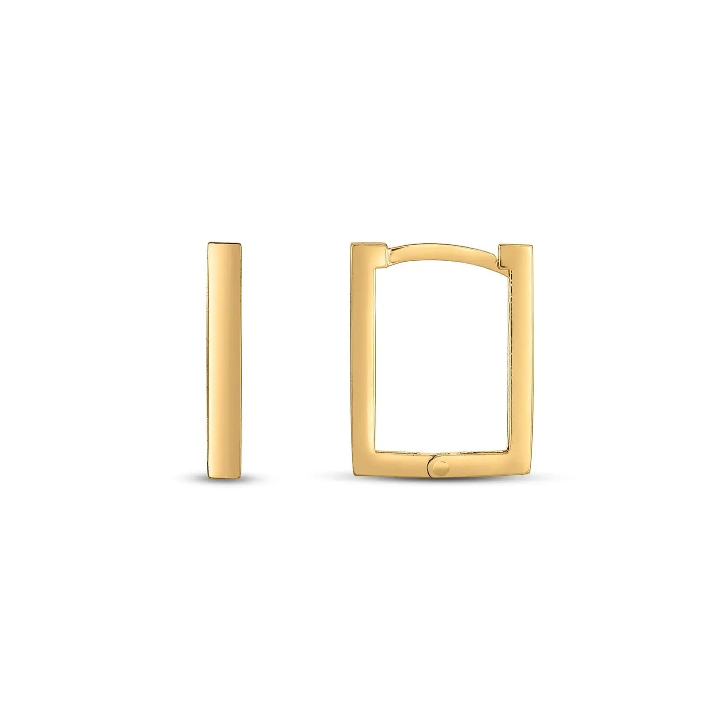 14k Yellow Gold Rectangle Huggie Hoops RCJ Earrings  CELESTIA LUXE JEWELLERS