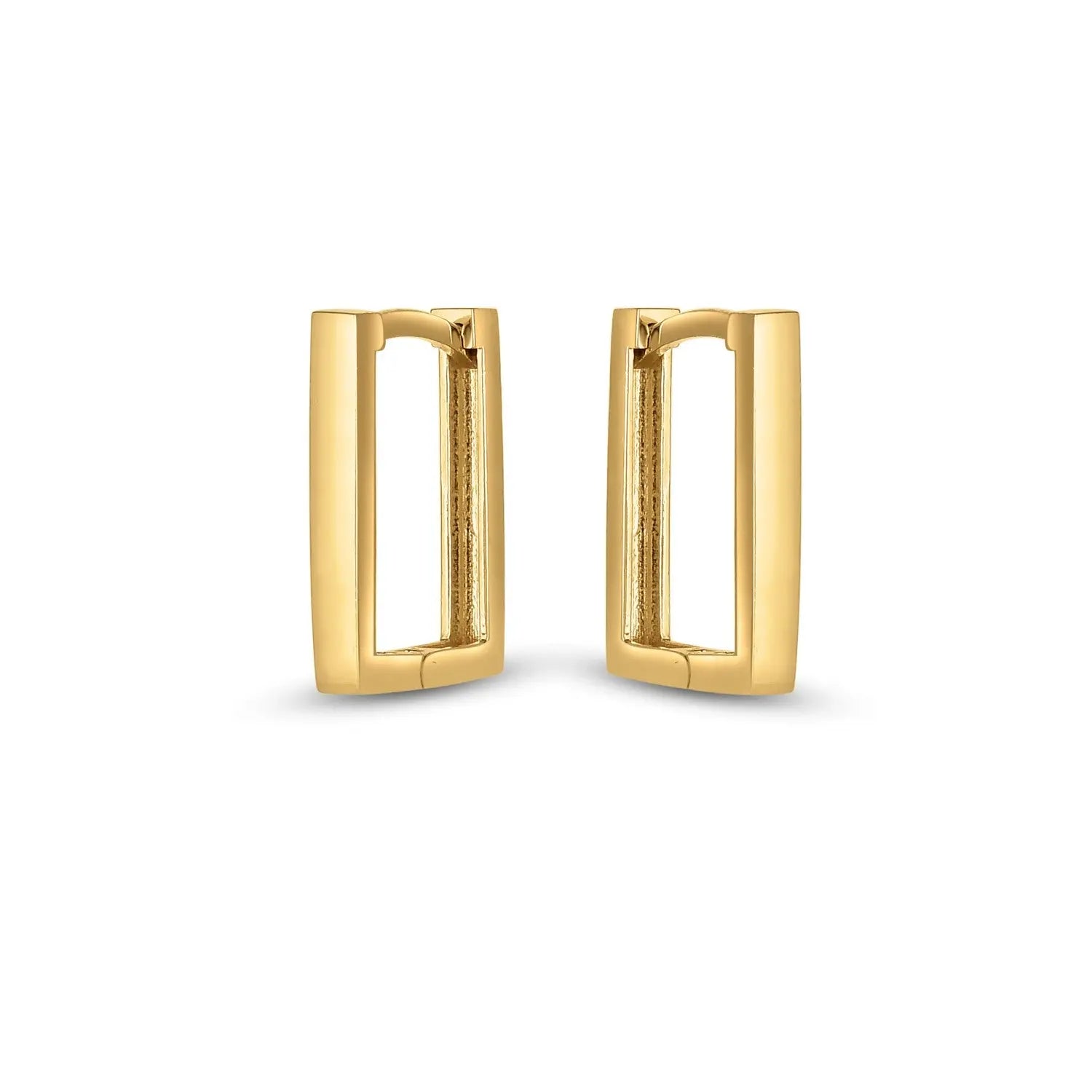 14k Yellow Gold Rectangle Huggie Hoops RCJ Earrings  CELESTIA LUXE JEWELLERS