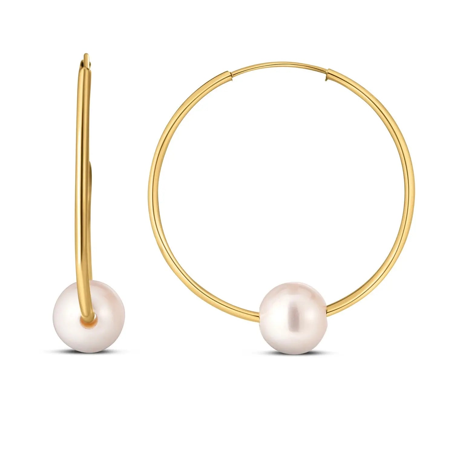 14k Yellow Gold Round Endless Pearl Earring(1x25mm) RCJ Earrings  CELESTIA LUXE JEWELLERS