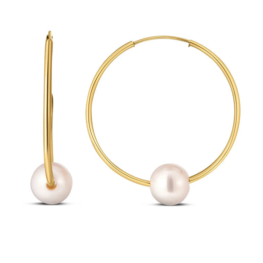 14k Yellow Gold Round Endless Pearl Earring(1x25mm) RCJ Earrings  CELESTIA LUXE JEWELLERS