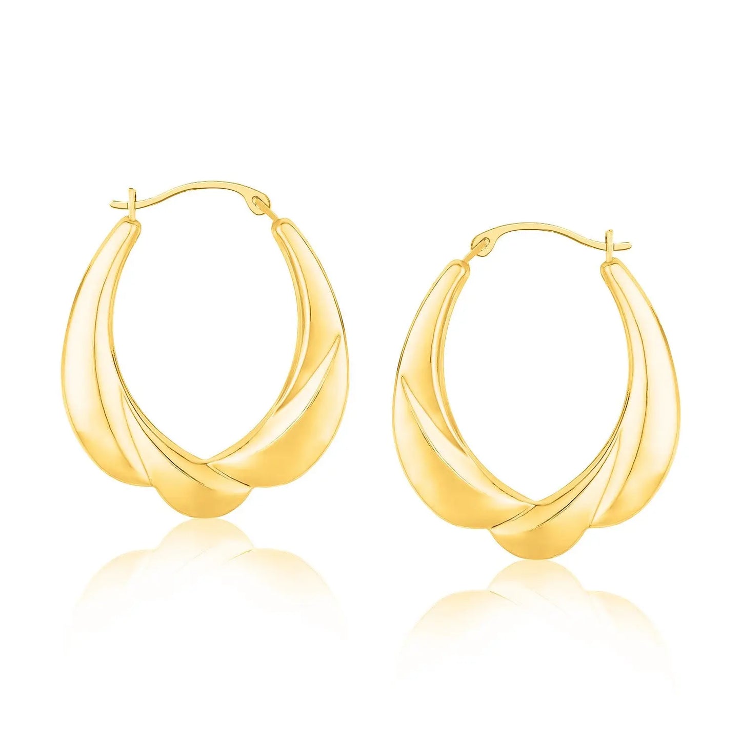 14k Yellow Gold Scallop Motif Graduated Oval Hoop Earrings RCJ Earrings  CELESTIA LUXE JEWELLERS