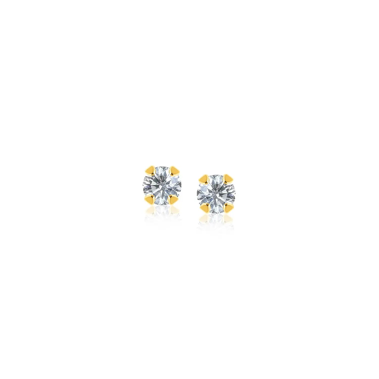 14k Yellow Gold Stud Earrings with Faceted White Cubic Zirconia(2mm) RCJ Earrings  CELESTIA LUXE JEWELLERS