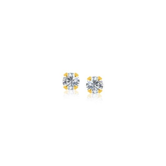 14k Yellow Gold Stud Earrings with Faceted White Cubic Zirconia(2mm) RCJ Earrings  CELESTIA LUXE JEWELLERS