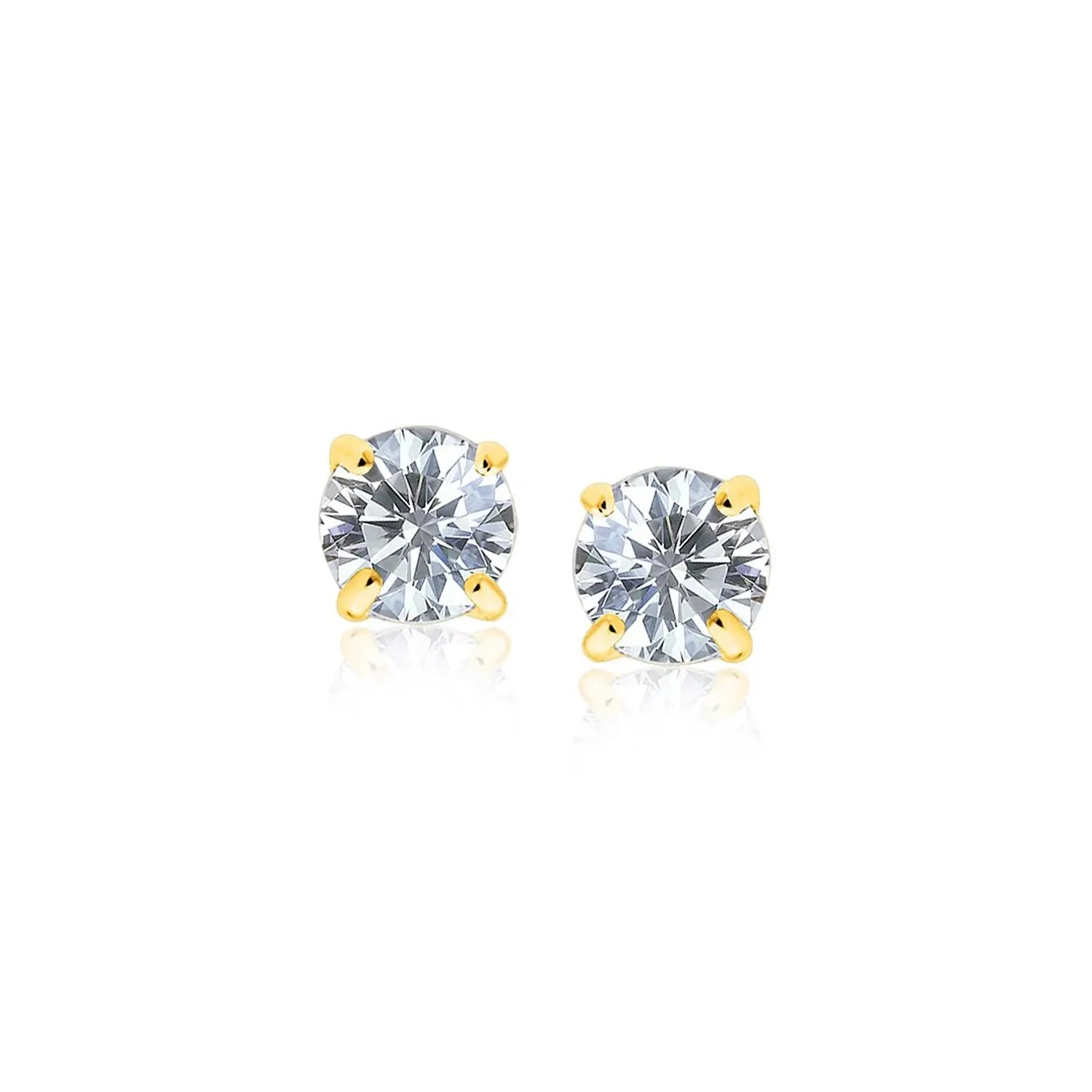 14k Yellow Gold Stud Earrings with White Hue Faceted Cubic Zirconia(5mm) RCJ Earrings  CELESTIA LUXE JEWELLERS