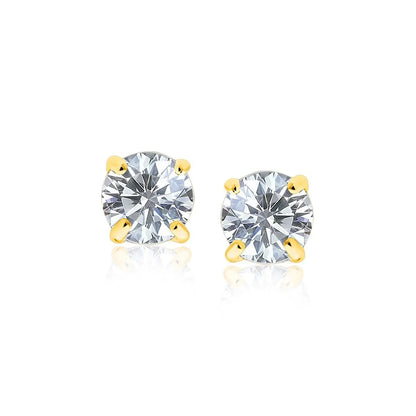 14k Yellow Gold Stud Earrings with White Hue Faceted Cubic Zirconia(7mm) RCJ Earrings  CELESTIA LUXE JEWELLERS