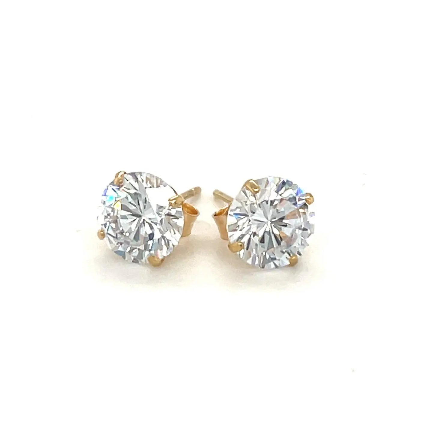 14k Yellow Gold Stud Earrings with White Hue Faceted Cubic Zirconia(7mm) RCJ Earrings  CELESTIA LUXE JEWELLERS