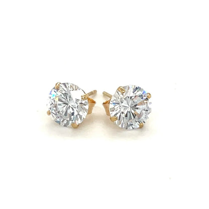 14k Yellow Gold Stud Earrings with White Hue Faceted Cubic Zirconia(7mm) RCJ Earrings  CELESTIA LUXE JEWELLERS