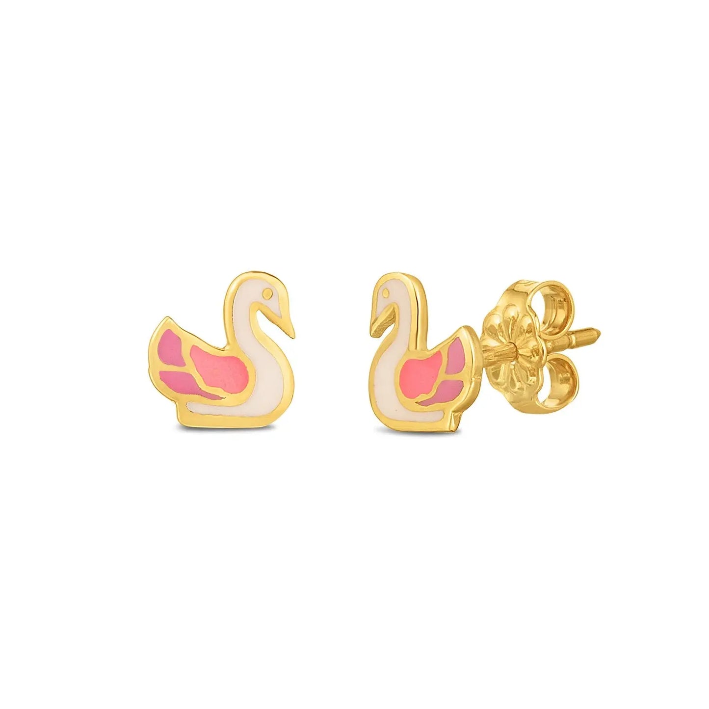 14k Yellow Gold Swan Studs RCJ Earrings  CELESTIA LUXE JEWELLERS