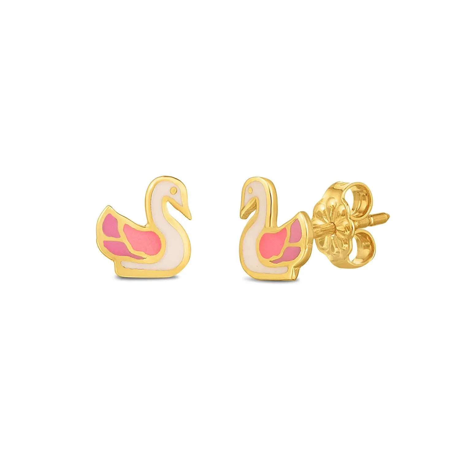 14k Yellow Gold Swan Studs RCJ Earrings  CELESTIA LUXE JEWELLERS