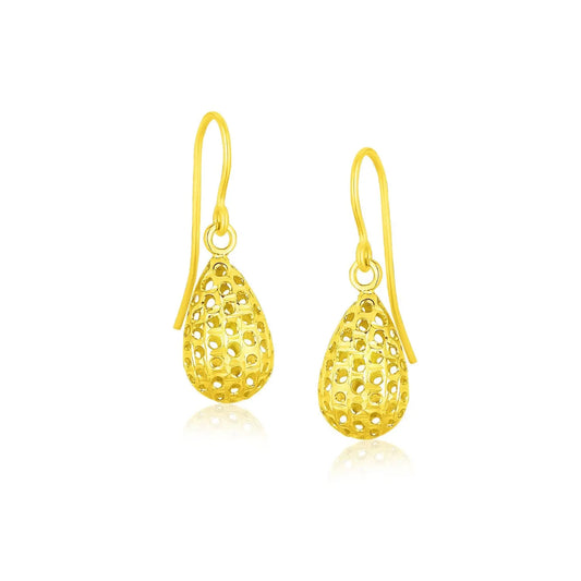 14k Yellow Gold Teardrop Drop Earrings with Honeycomb Texture RCJ Earrings  CELESTIA LUXE JEWELLERS