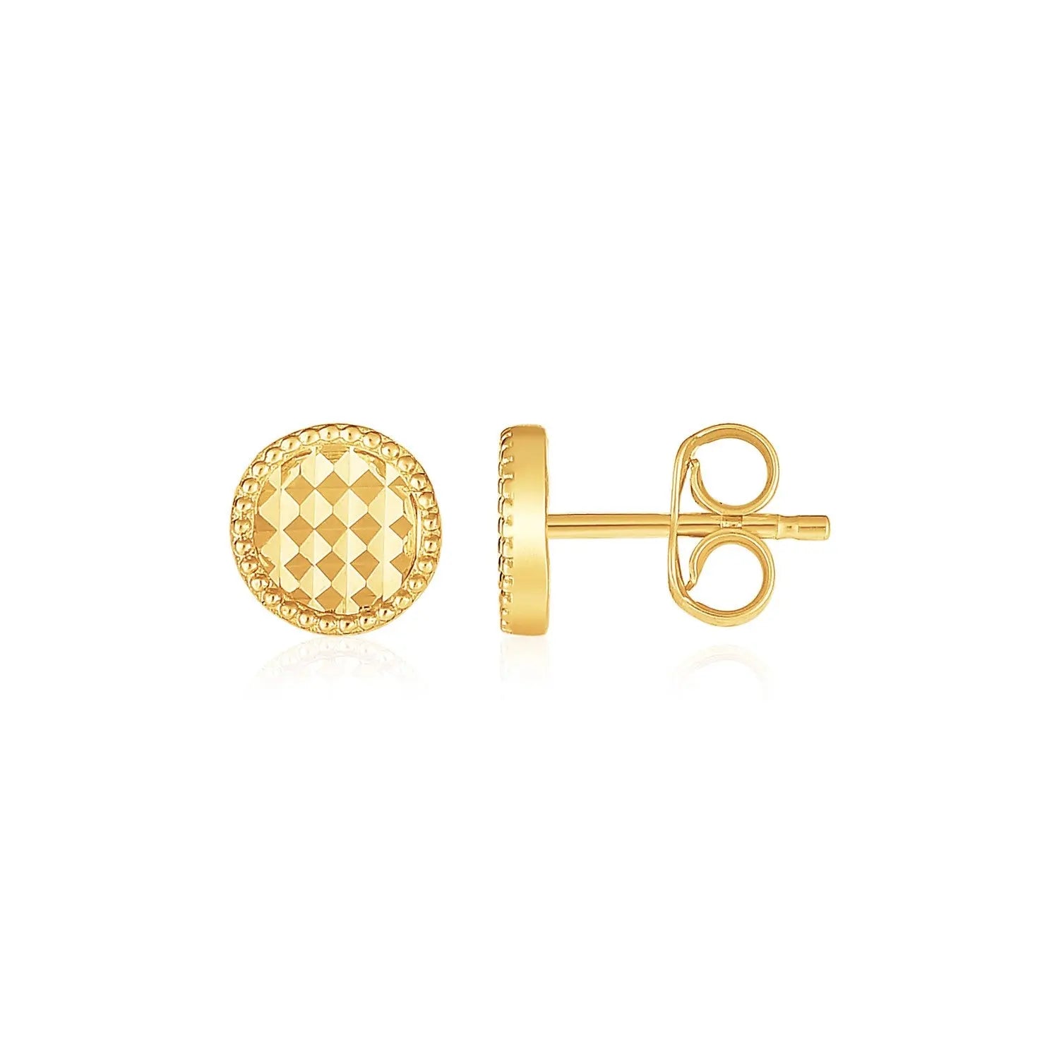 14k Yellow Gold Textured Circle Post Earrings RCJ Earrings  CELESTIA LUXE JEWELLERS