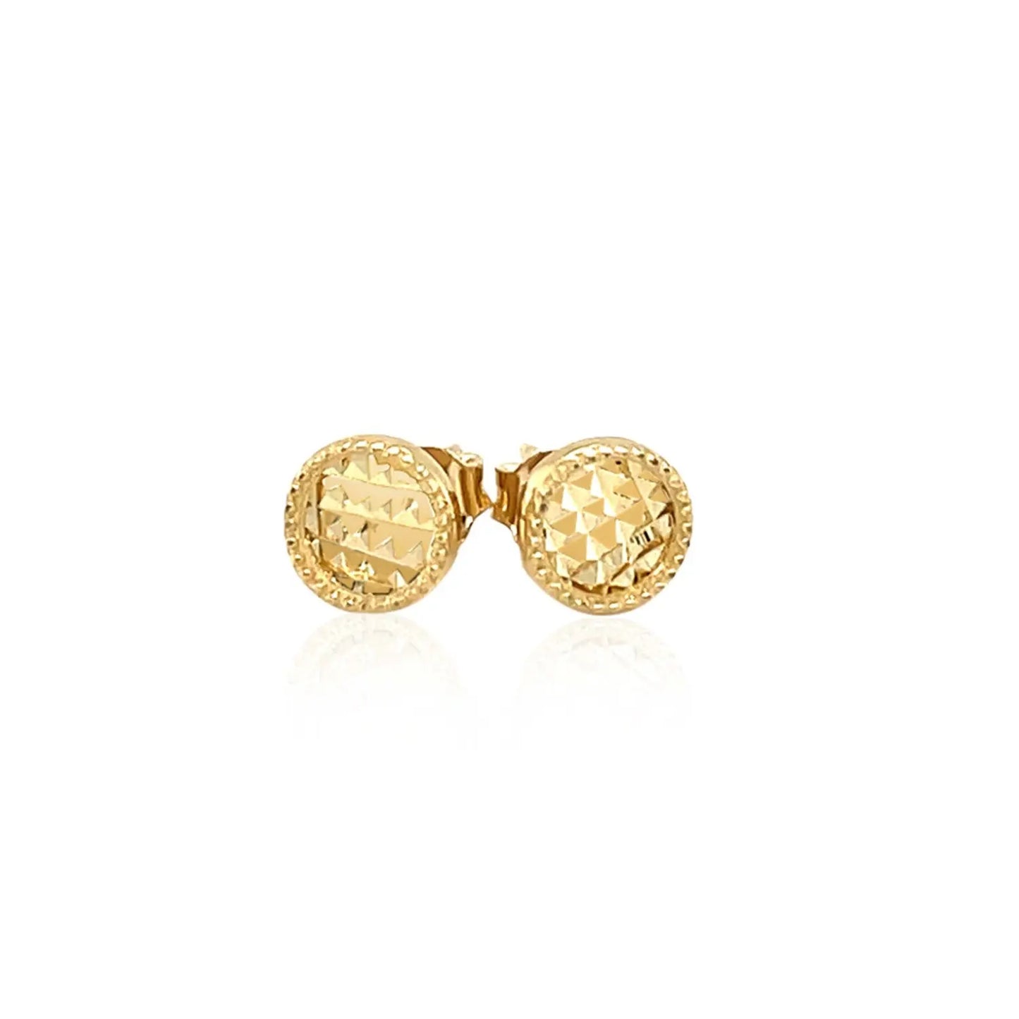 14k Yellow Gold Textured Circle Post Earrings RCJ Earrings  CELESTIA LUXE JEWELLERS