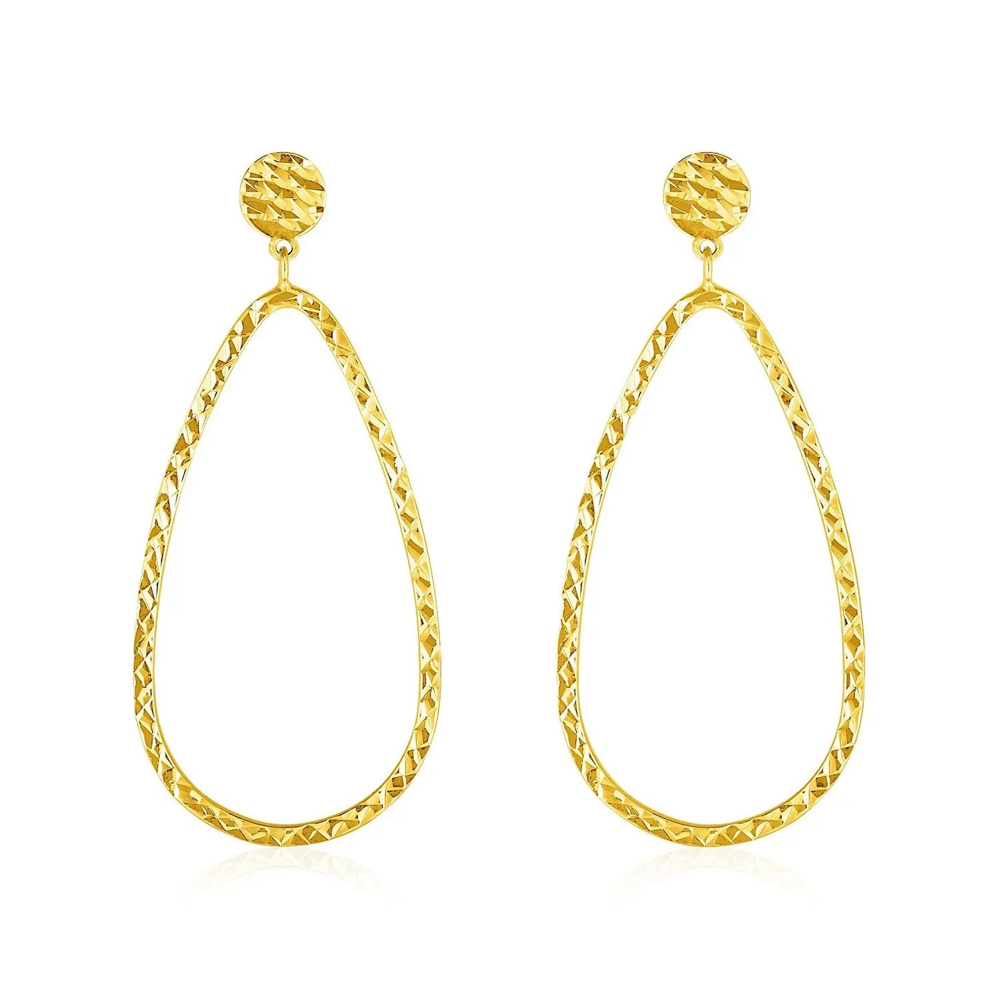14k Yellow Gold Textured Teardrop Motif Post Earrings RCJ Earrings  CELESTIA LUXE JEWELLERS