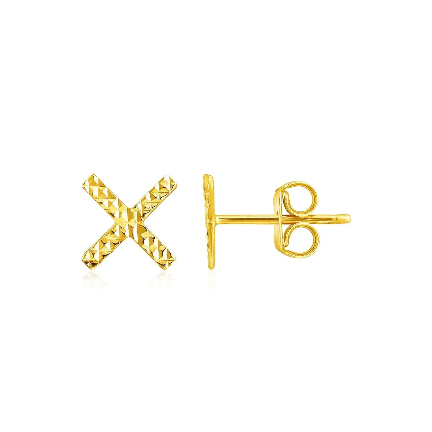 14k Yellow Gold Textured X Post Earrings RCJ Earrings  CELESTIA LUXE JEWELLERS