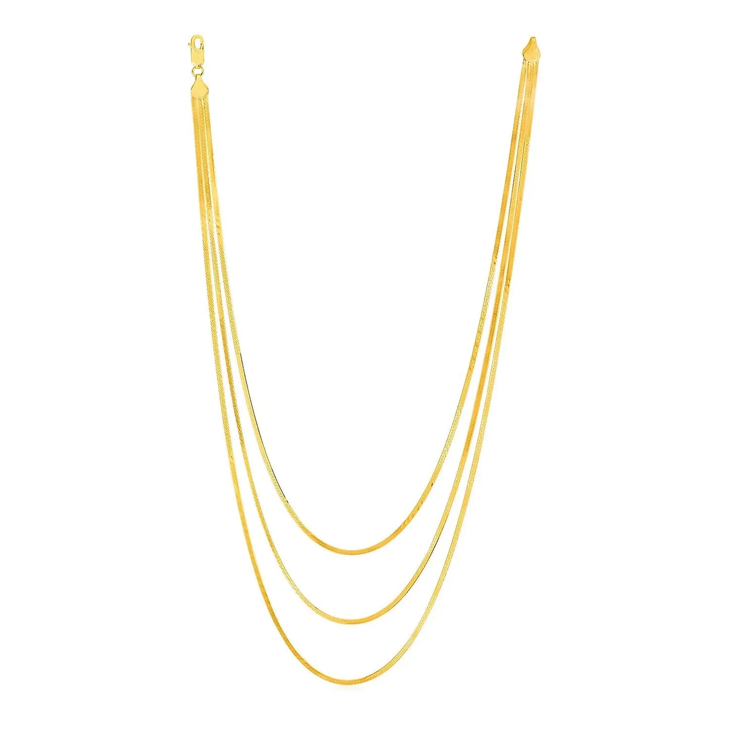 14k Yellow Gold Three Strand Herringbone Chain Necklace RCJ Necklaces  CELESTIA LUXE JEWELLERS
