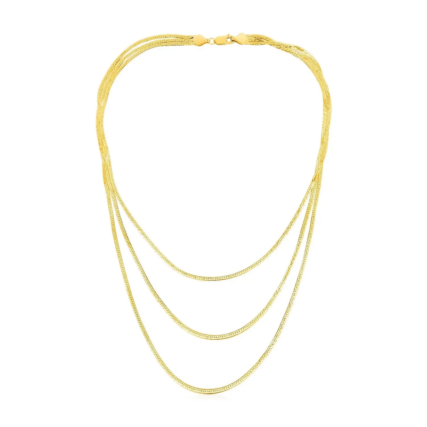 14k Yellow Gold Three Strand Herringbone Chain Necklace RCJ Necklaces  CELESTIA LUXE JEWELLERS