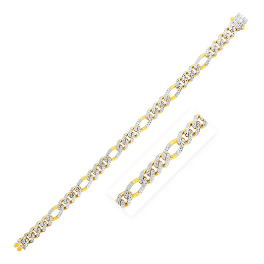 14k Yellow Gold White Pave High Polish Modern Lite Figaro Bracelet  (8.00 mm) RCJ Bracelets  CELESTIA LUXE JEWELLERS