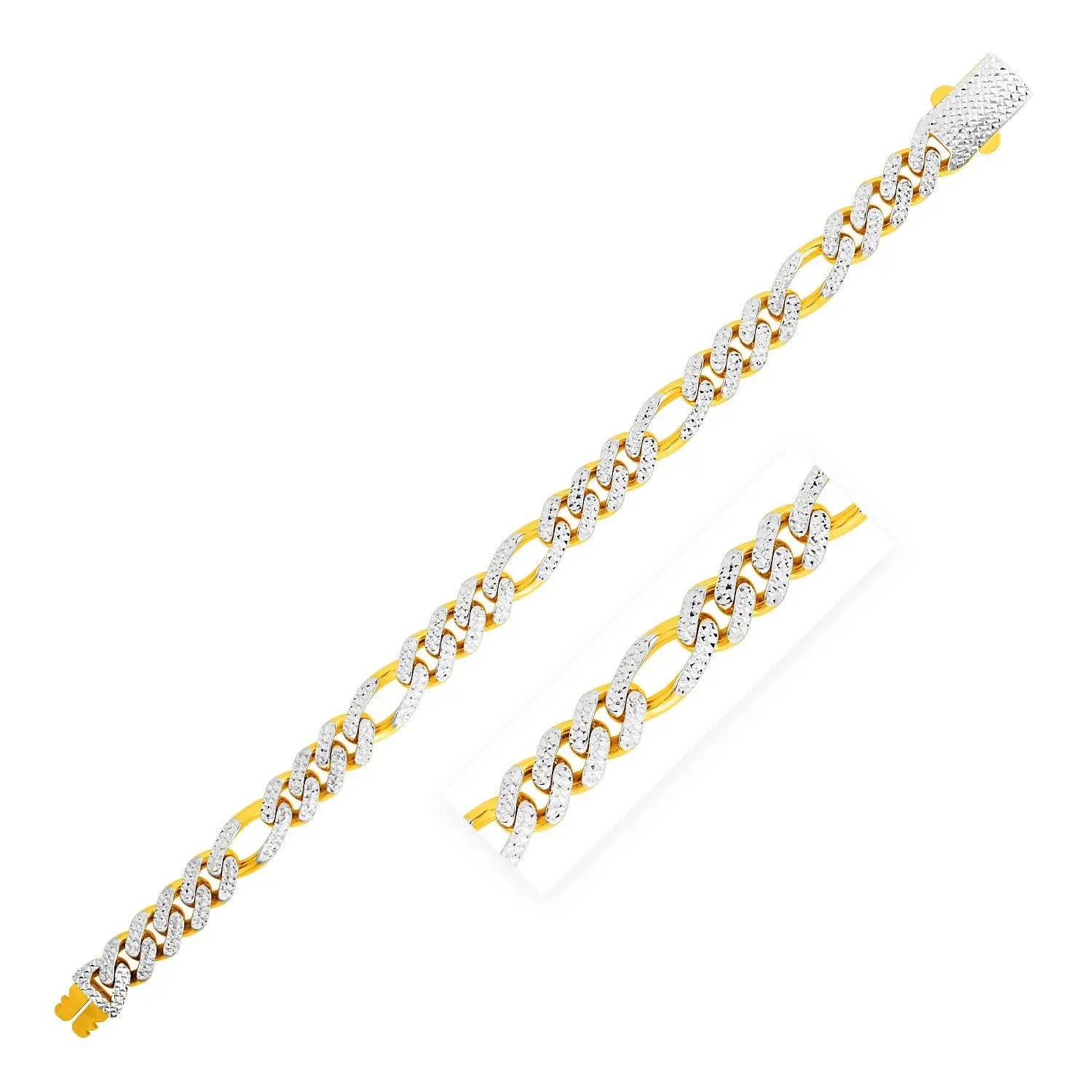 14k Yellow Gold White Pave High Polish Modern Lite Figaro Bracelet  (9.50 mm) RCJ Bracelets  CELESTIA LUXE JEWELLERS