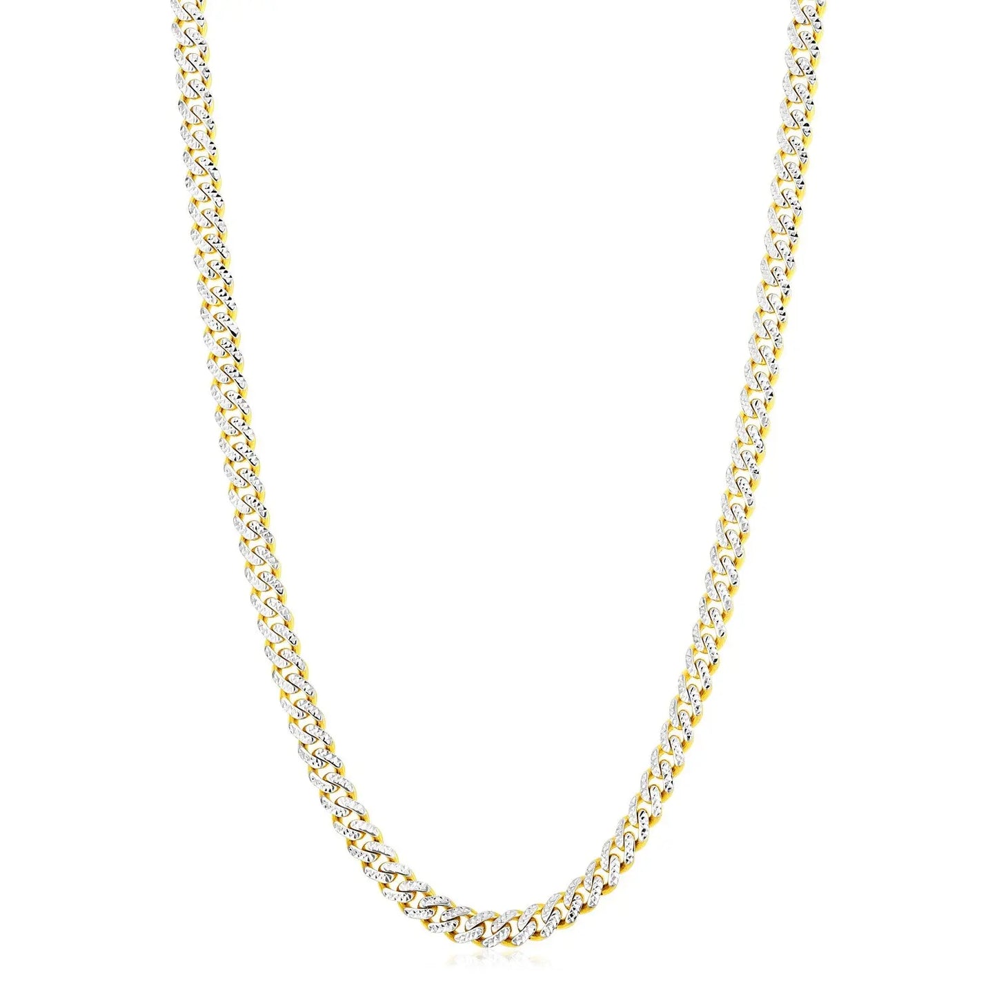 14k Yellow Gold White Pave High Polish Modern Lite Miami Cuban Chain (6.50 mm) RCJ Chains  CELESTIA LUXE JEWELLERS