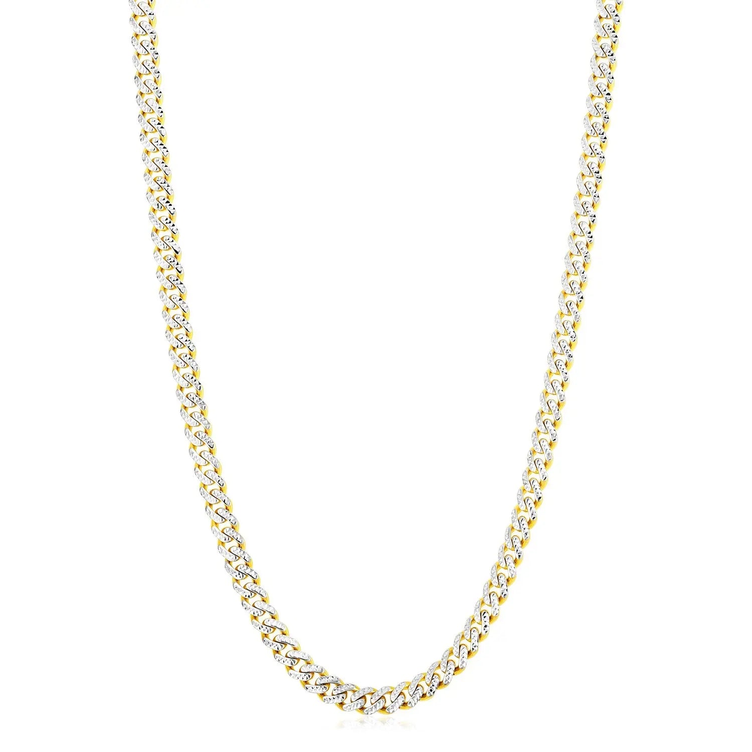 14k Yellow Gold White Pave High Polish Modern Lite Miami Cuban Chain (6.50 mm) RCJ Chains  CELESTIA LUXE JEWELLERS