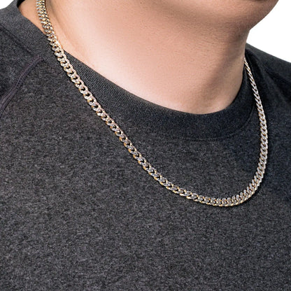 14k Yellow Gold White Pave High Polish Modern Lite Miami Cuban Chain (6.50 mm) RCJ Chains  CELESTIA LUXE JEWELLERS