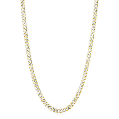 14k Yellow Gold White Pave High Polish Modern Lite Miami Cuban Chain (6.50 mm) RCJ Chains  CELESTIA LUXE JEWELLERS