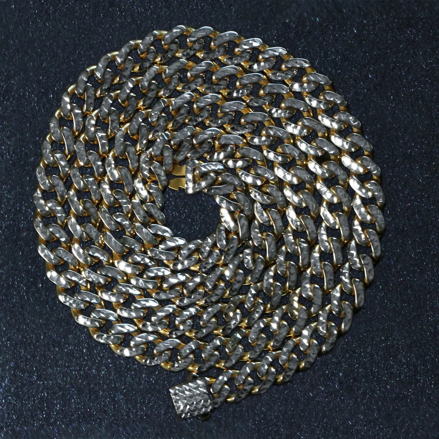 14k Yellow Gold White Pave High Polish Modern Lite Miami Cuban Chain (6.50 mm) RCJ Chains  CELESTIA LUXE JEWELLERS