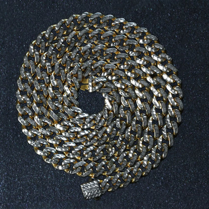 14k Yellow Gold White Pave High Polish Modern Lite Miami Cuban Chain (6.50 mm) RCJ Chains  CELESTIA LUXE JEWELLERS