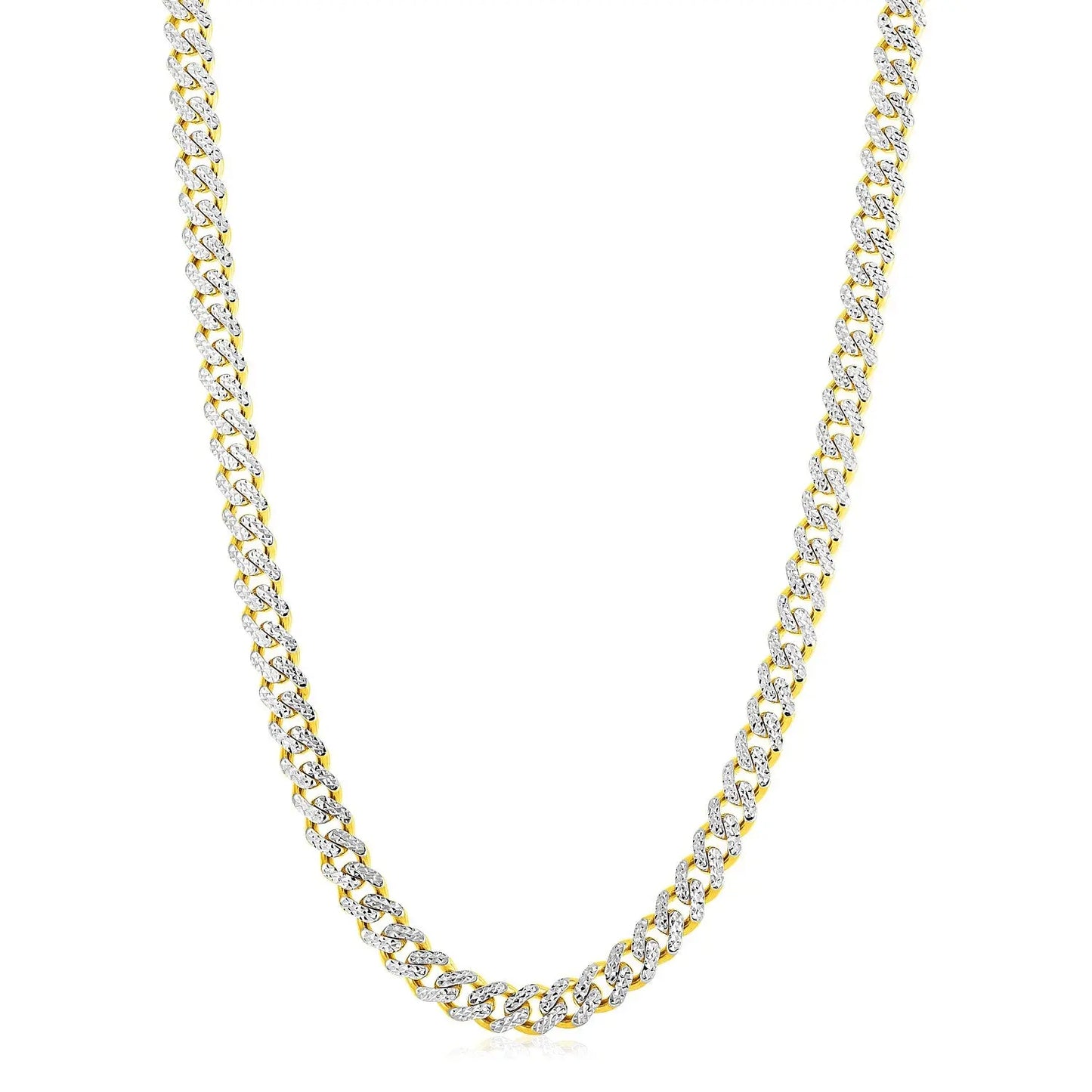 14k Yellow Gold White Pave High Polish Modern Lite Miami Cuban Chain (8.00 mm) RCJ Chains  CELESTIA LUXE JEWELLERS