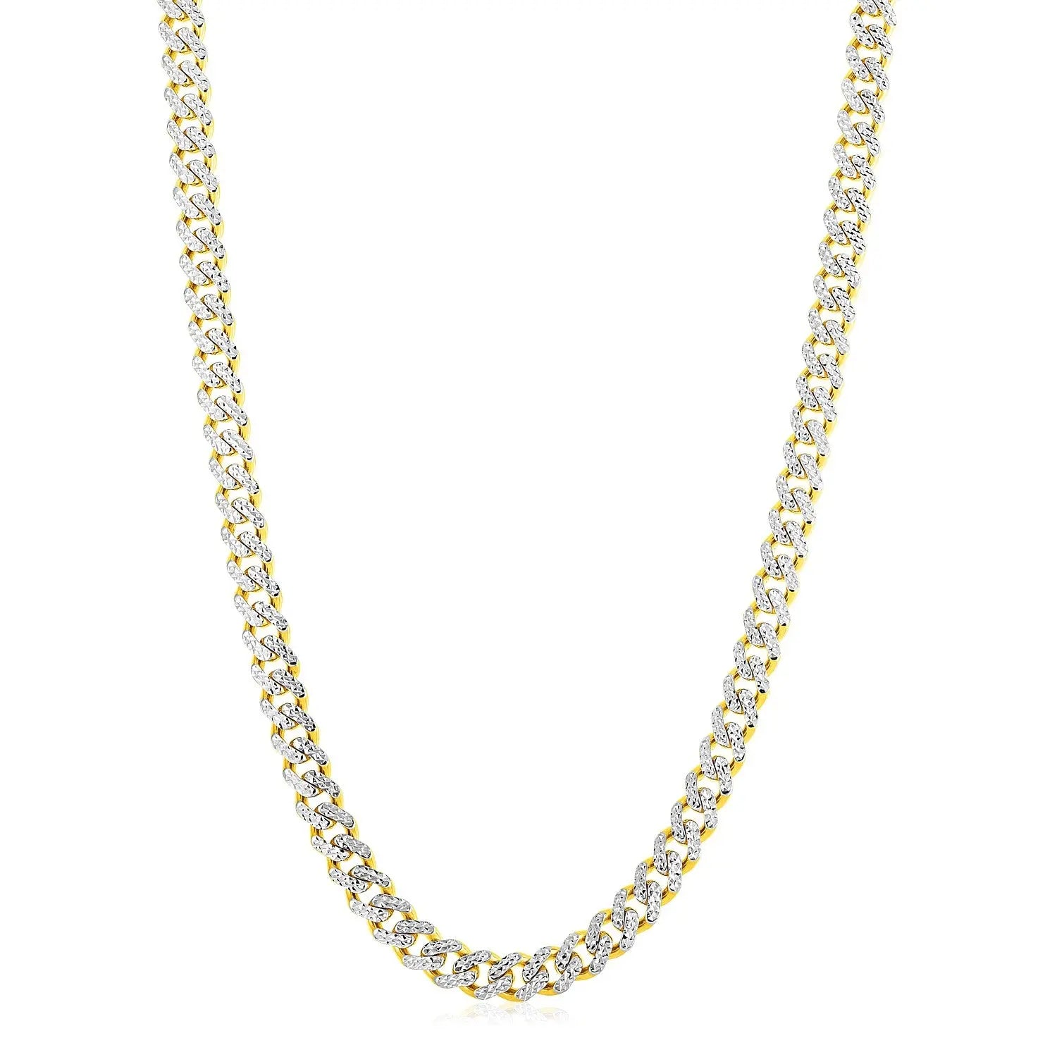 14k Yellow Gold White Pave High Polish Modern Lite Miami Cuban Chain (8.00 mm) RCJ Chains  CELESTIA LUXE JEWELLERS