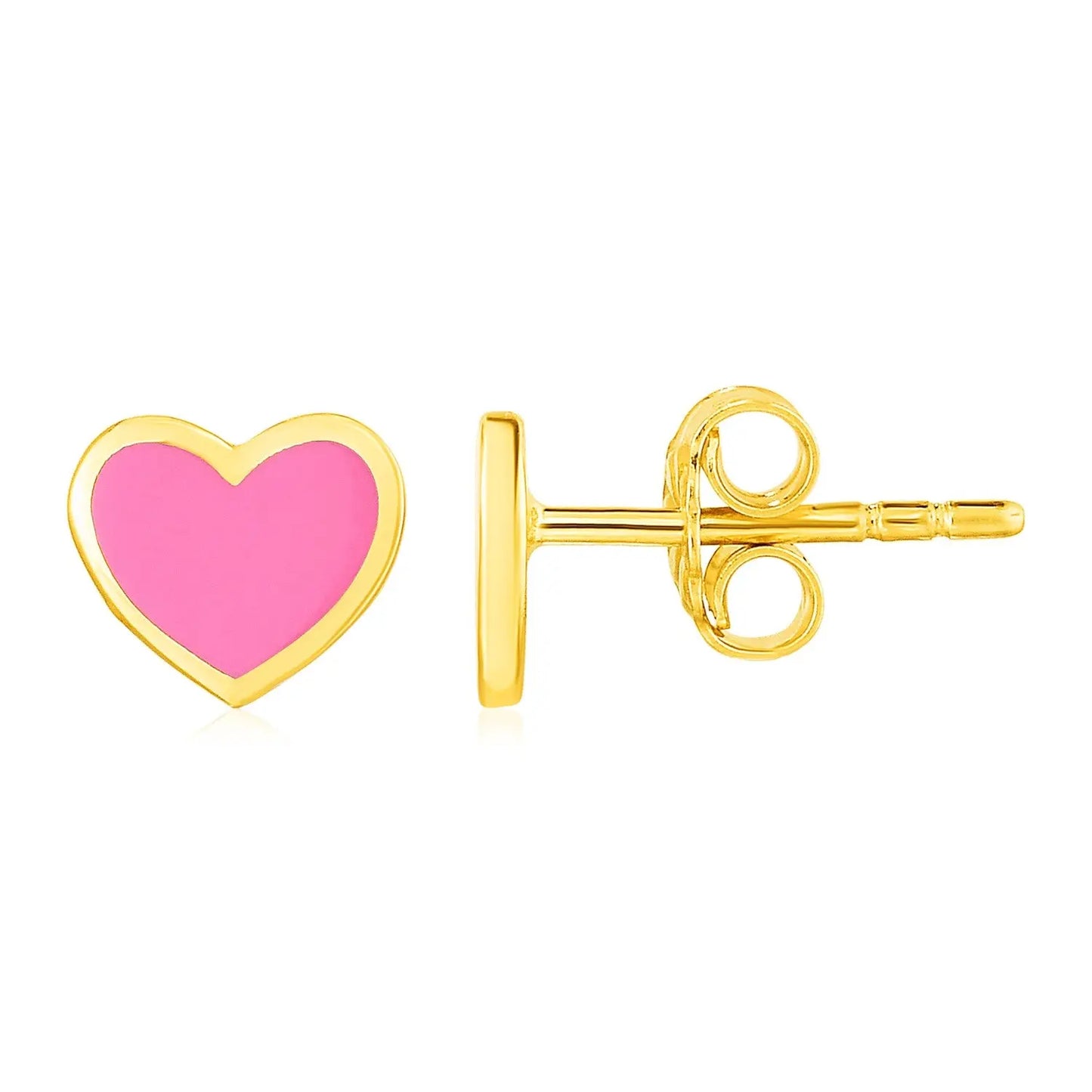 14k Yellow Gold and Enamel Pink Heart Stud Earrings RCJ Earrings  CELESTIA LUXE JEWELLERS