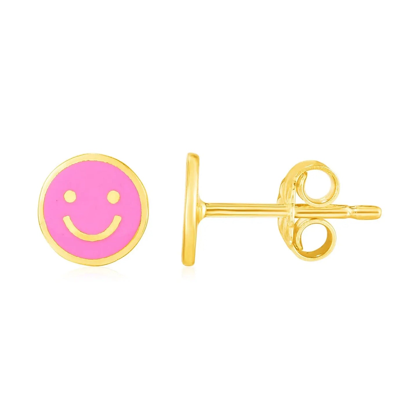 14k Yellow Gold and Enamel Pink Smiley Face Stud Earrings(6.8mm) RCJ Earrings  CELESTIA LUXE JEWELLERS