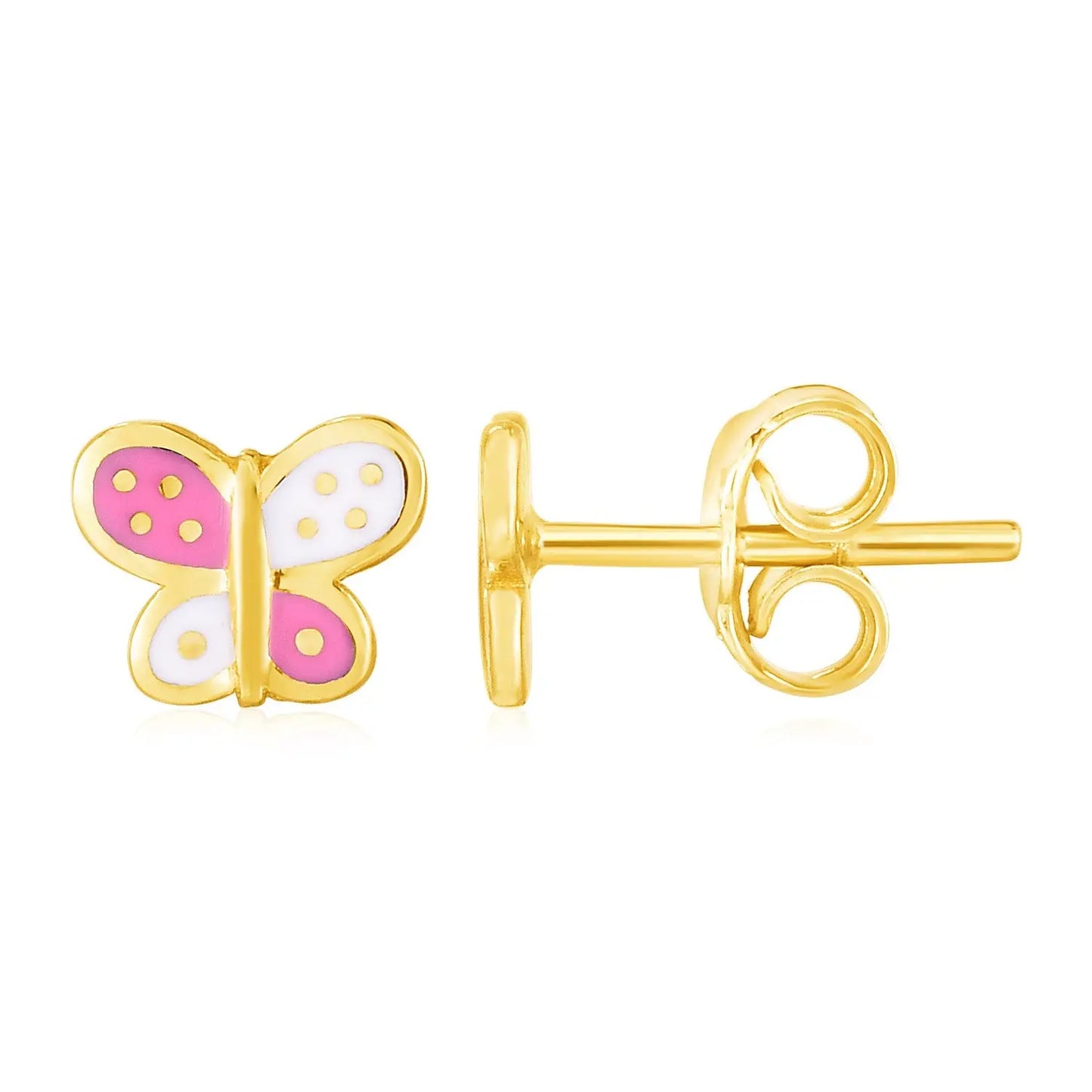 14k Yellow Gold and Enamel Pink and White Butterfly Stud Earrings RCJ Earrings  CELESTIA LUXE JEWELLERS