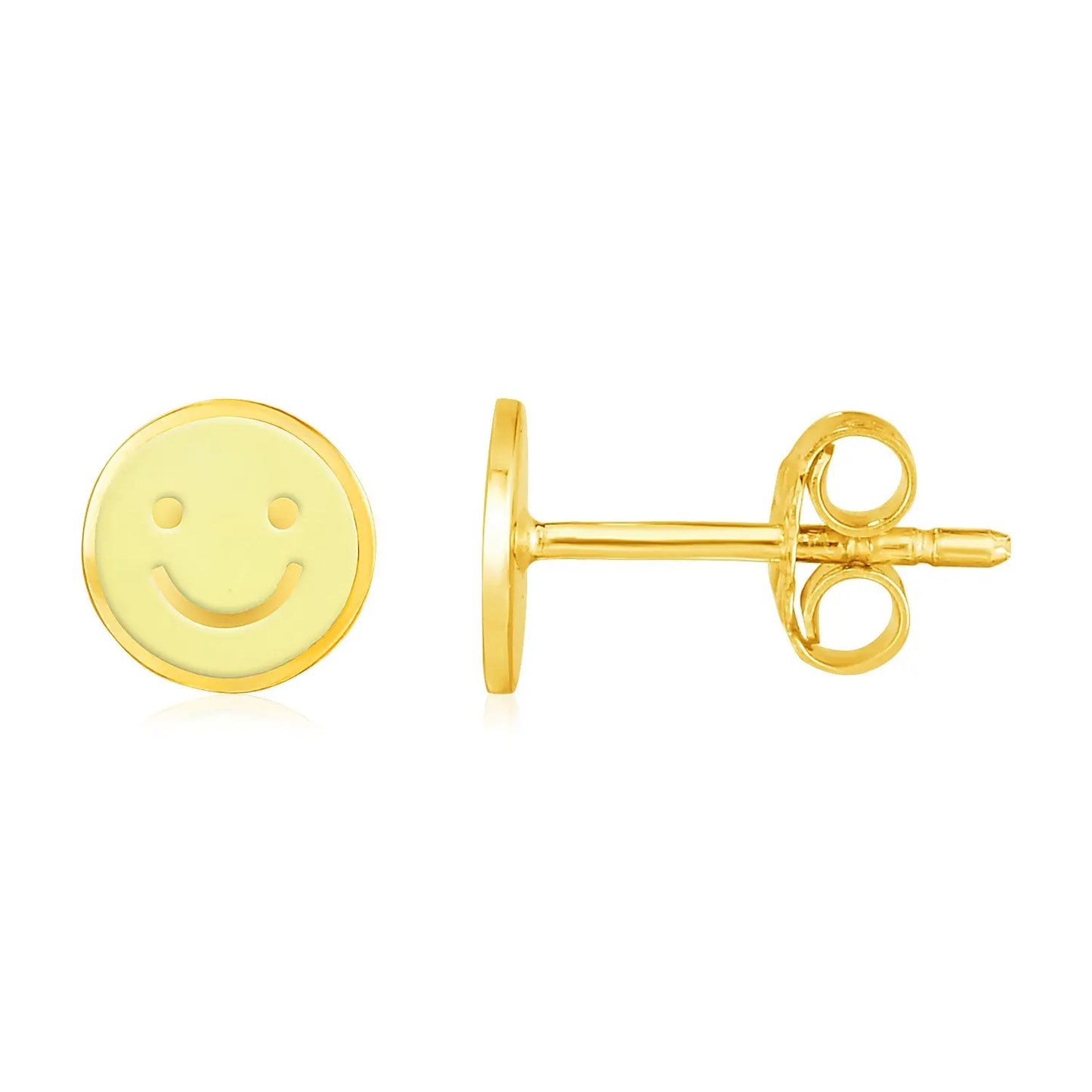14k Yellow Gold and Enamel Yellow Smiley Face Stud Earrings RCJ Earrings  CELESTIA LUXE JEWELLERS