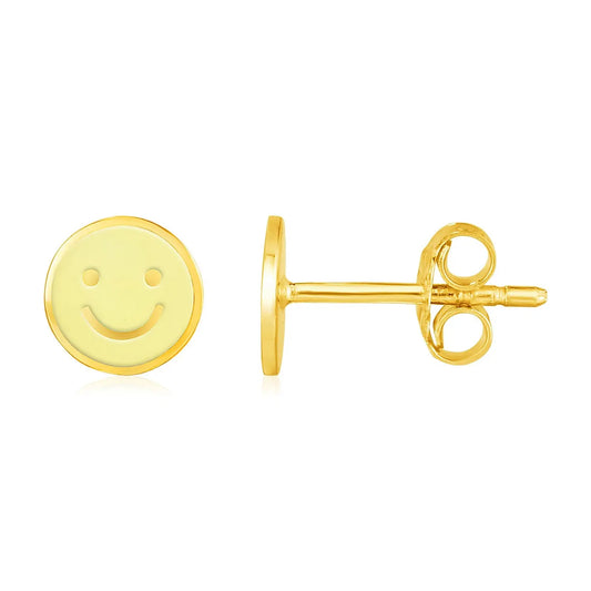 14k Yellow Gold and Enamel Yellow Smiley Face Stud Earrings RCJ Earrings  CELESTIA LUXE JEWELLERS