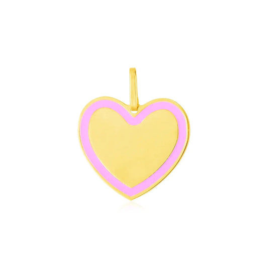 14k Yellow Gold and Pink Enamel Heart Pendant RCJ Pendants  CELESTIA LUXE JEWELLERS
