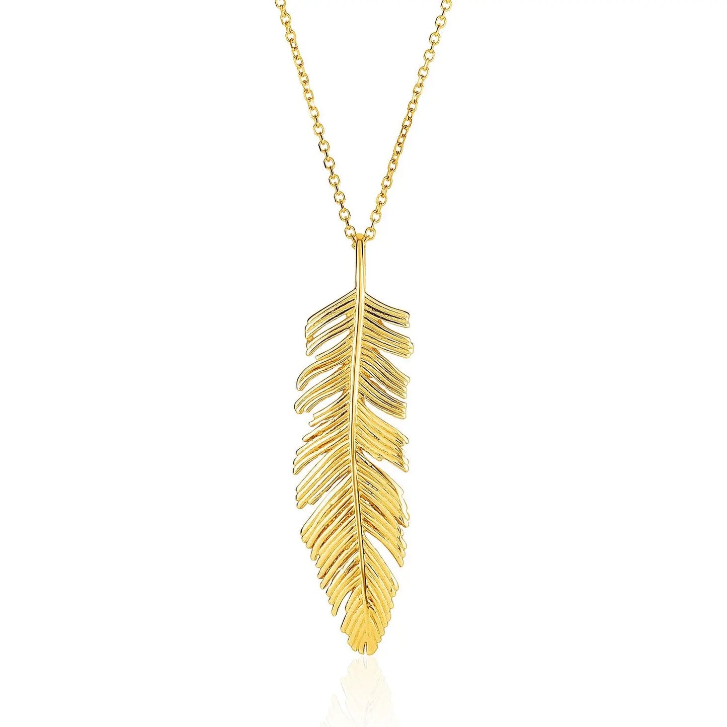 14k Yellow Gold with Textured Feather Pendant RCJ Pendants  CELESTIA LUXE JEWELLERS
