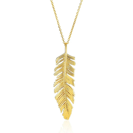 14k Yellow Gold with Textured Feather Pendant RCJ Pendants  CELESTIA LUXE JEWELLERS