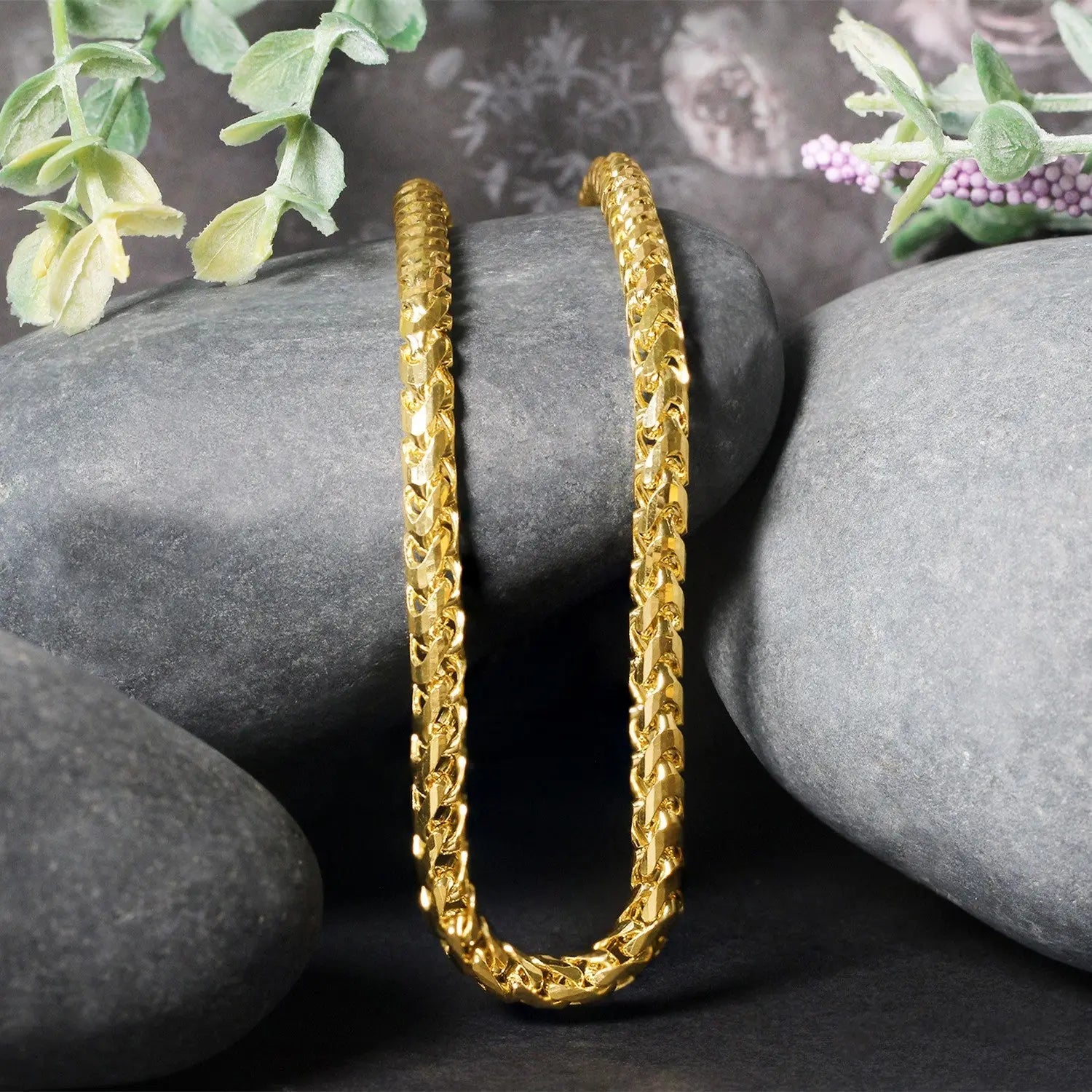 14k Yellow Solid Gold Diamond Cut Round Franco Chain (4.60 mm) RCJ Chains  CELESTIA LUXE JEWELLERS