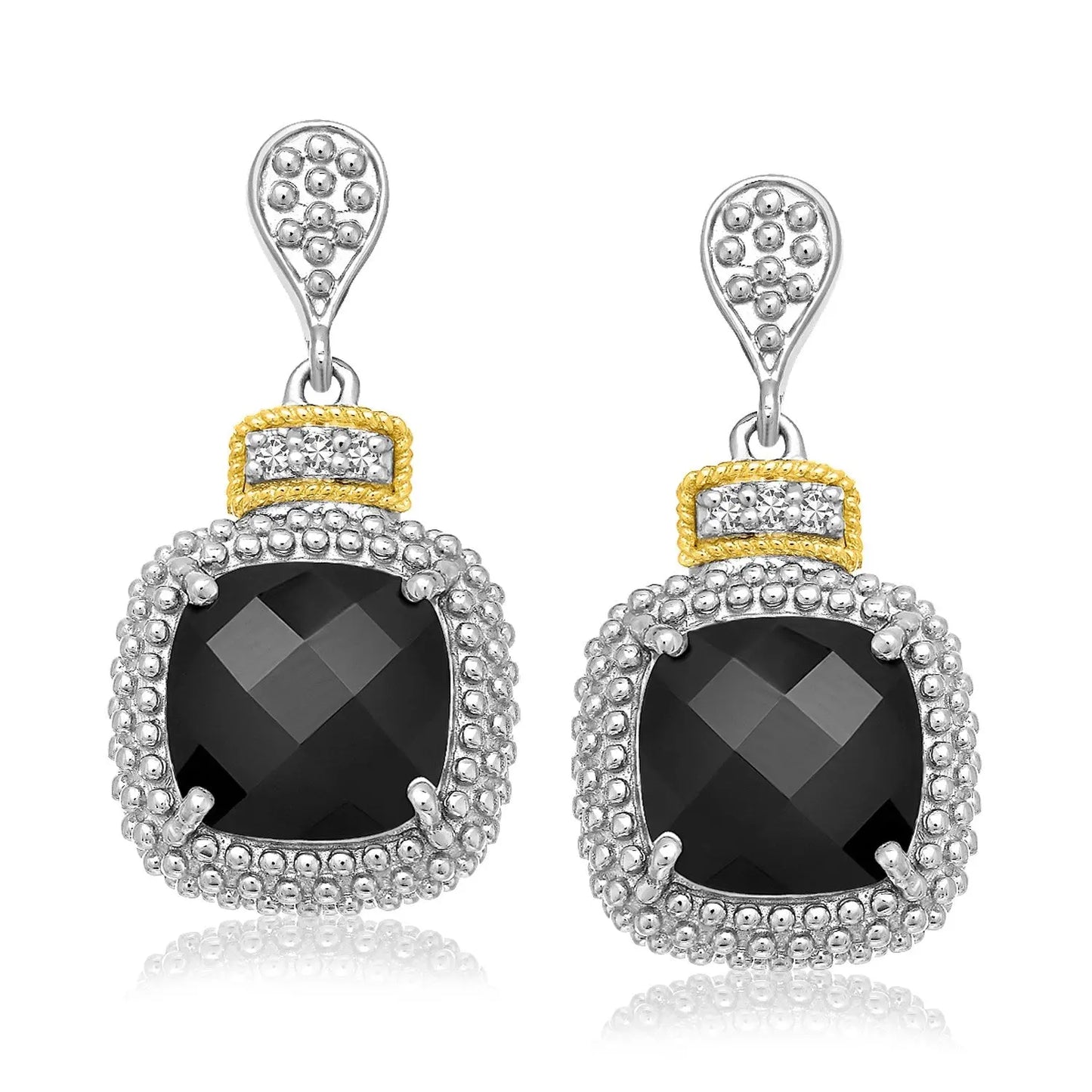 18k Yellow Gold & Sterling Silver Black Onyx & Diamond Earrings (.05cttw) RCJ Earrings  CELESTIA LUXE JEWELLERS