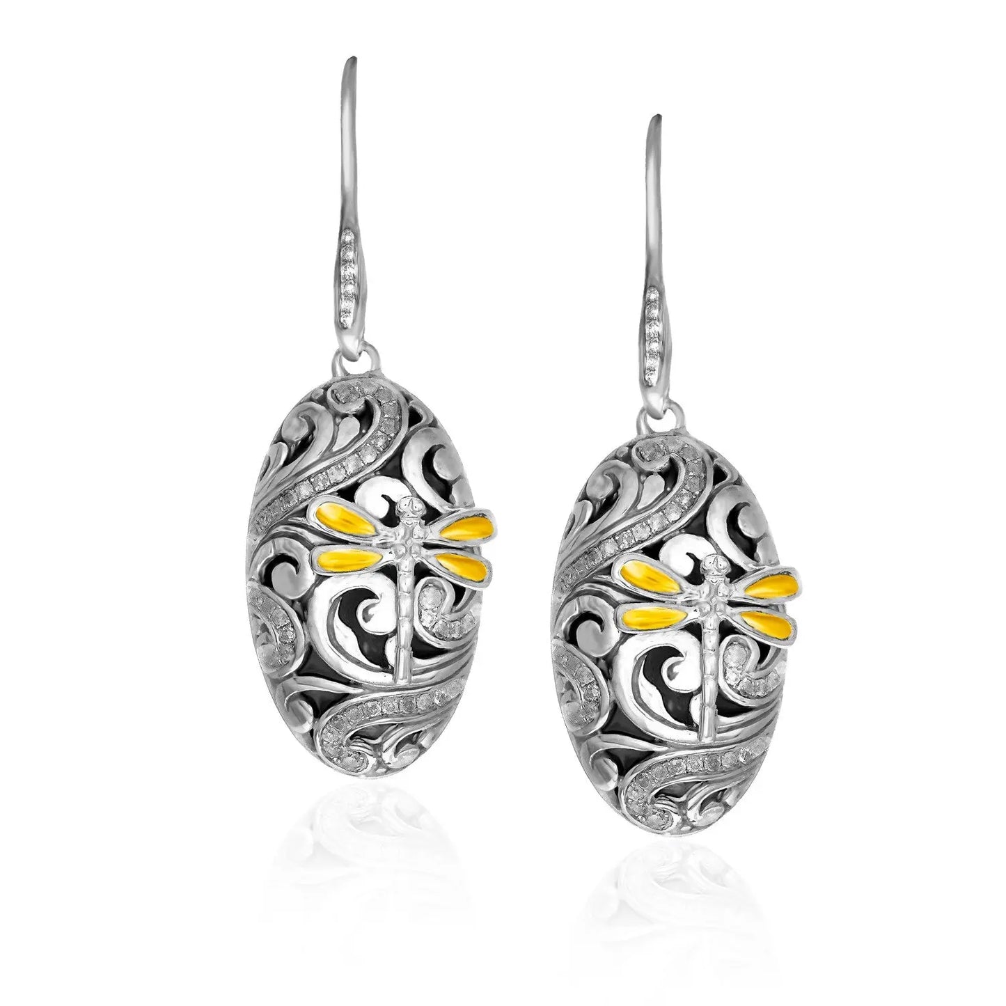 18k Yellow Gold & Sterling Silver Diamond and Dragonfly Oval Earrings RCJ Earrings  CELESTIA LUXE JEWELLERS