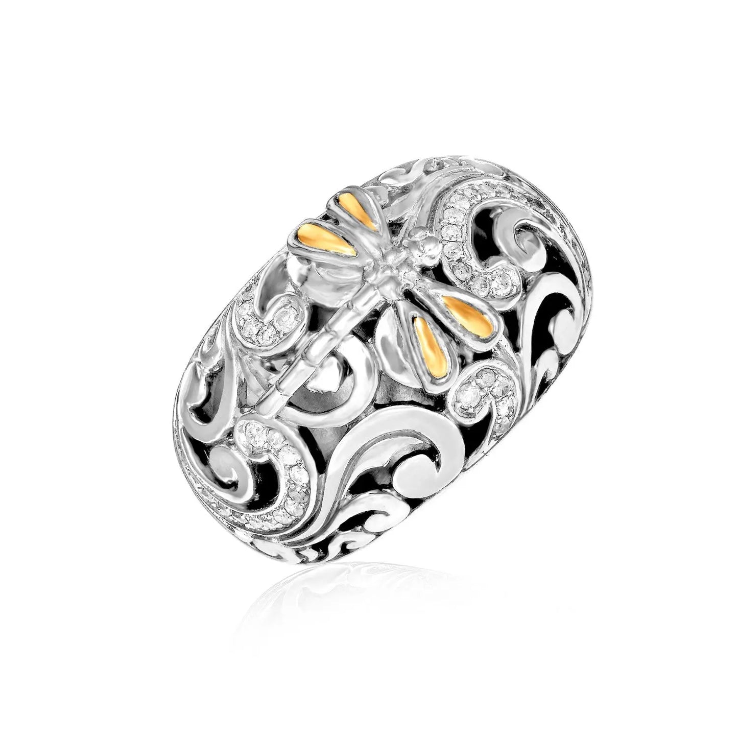 18k Yellow Gold & Sterling Silver Dragonfly Ring with Diamonds RCJ Rings  CELESTIA LUXE JEWELLERS