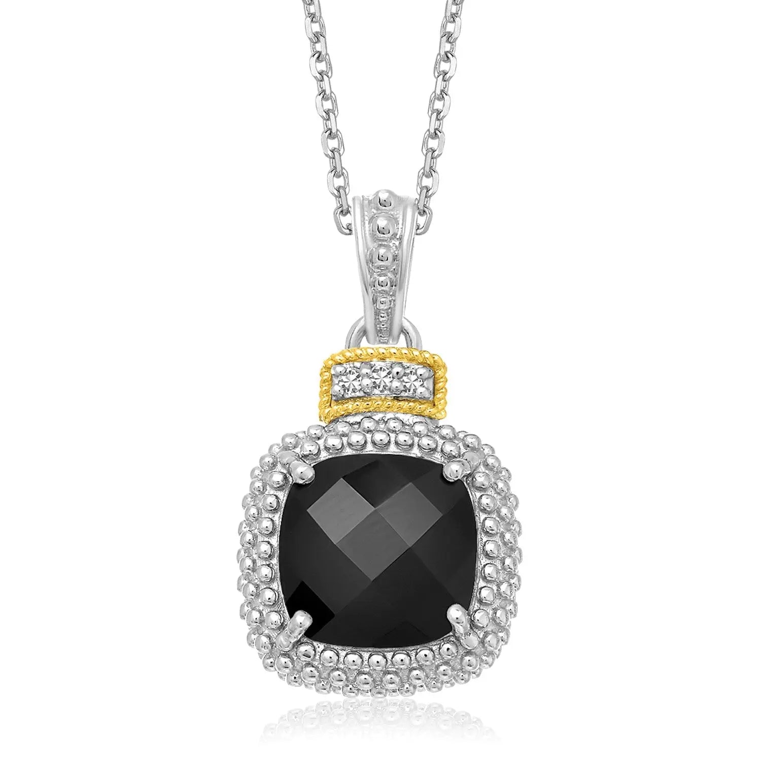 18k Yellow Gold & Sterling Silver Popcorn Cushion Black Onyx and Diamond Pendant RCJ Pendants  CELESTIA LUXE JEWELLERS