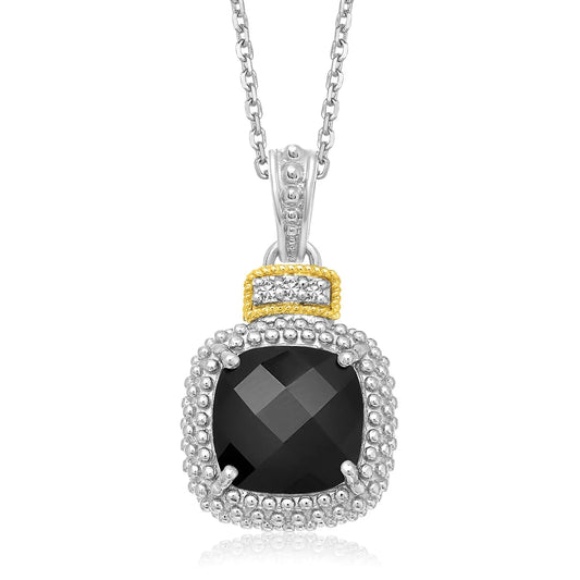 18k Yellow Gold & Sterling Silver Popcorn Cushion Black Onyx and Diamond Pendant RCJ Pendants  CELESTIA LUXE JEWELLERS