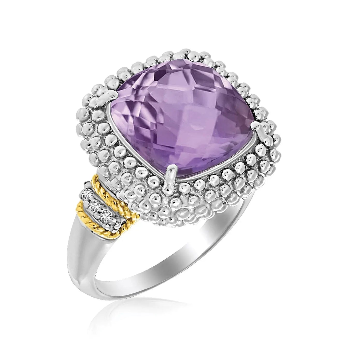 18k Yellow Gold & Sterling Silver Popcorn Ring with Amethyst and Diamond Accents RCJ Rings  CELESTIA LUXE JEWELLERS