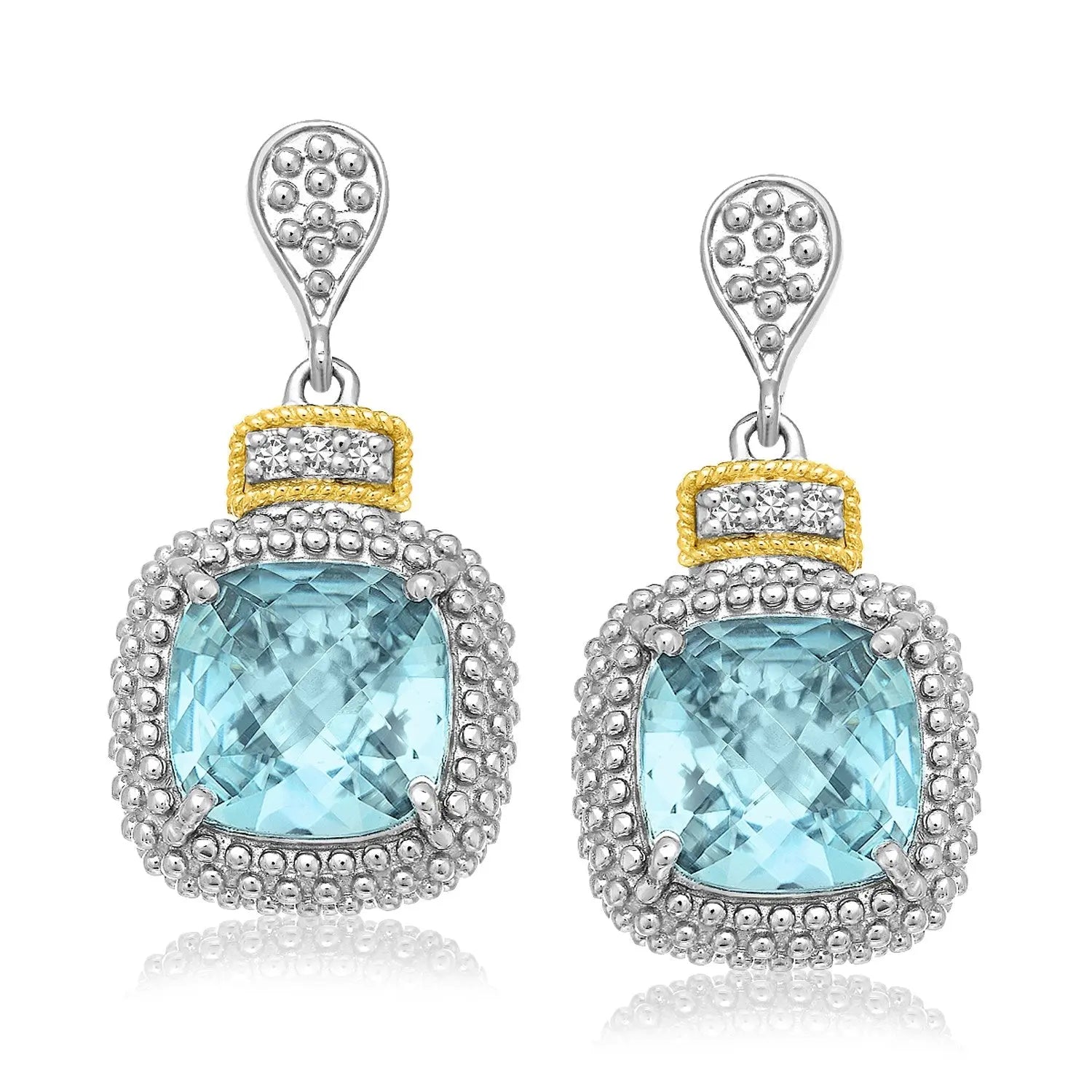 18k Yellow Gold & Sterling Silver Sky Blue Topaz & Diamond Earrings (.05cttw) RCJ Earrings  CELESTIA LUXE JEWELLERS
