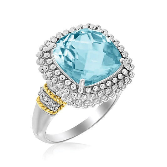 18k Yellow Gold & Sterling Silver Sky Blue Topaz and Diamond Popcorn Ring RCJ Rings  CELESTIA LUXE JEWELLERS