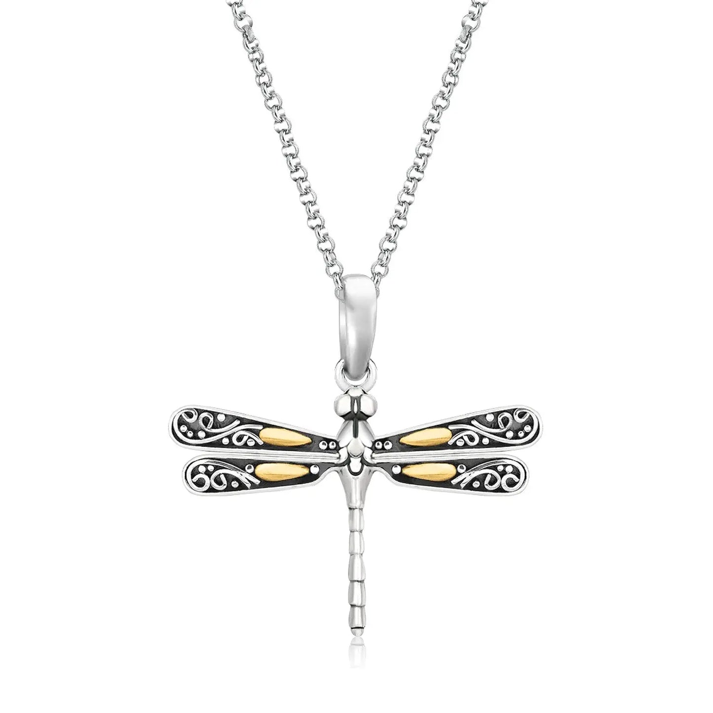 18k Yellow Gold and Sterling Silver Pendant in a Dragonfly Design RCJ Pendants  CELESTIA LUXE JEWELLERS