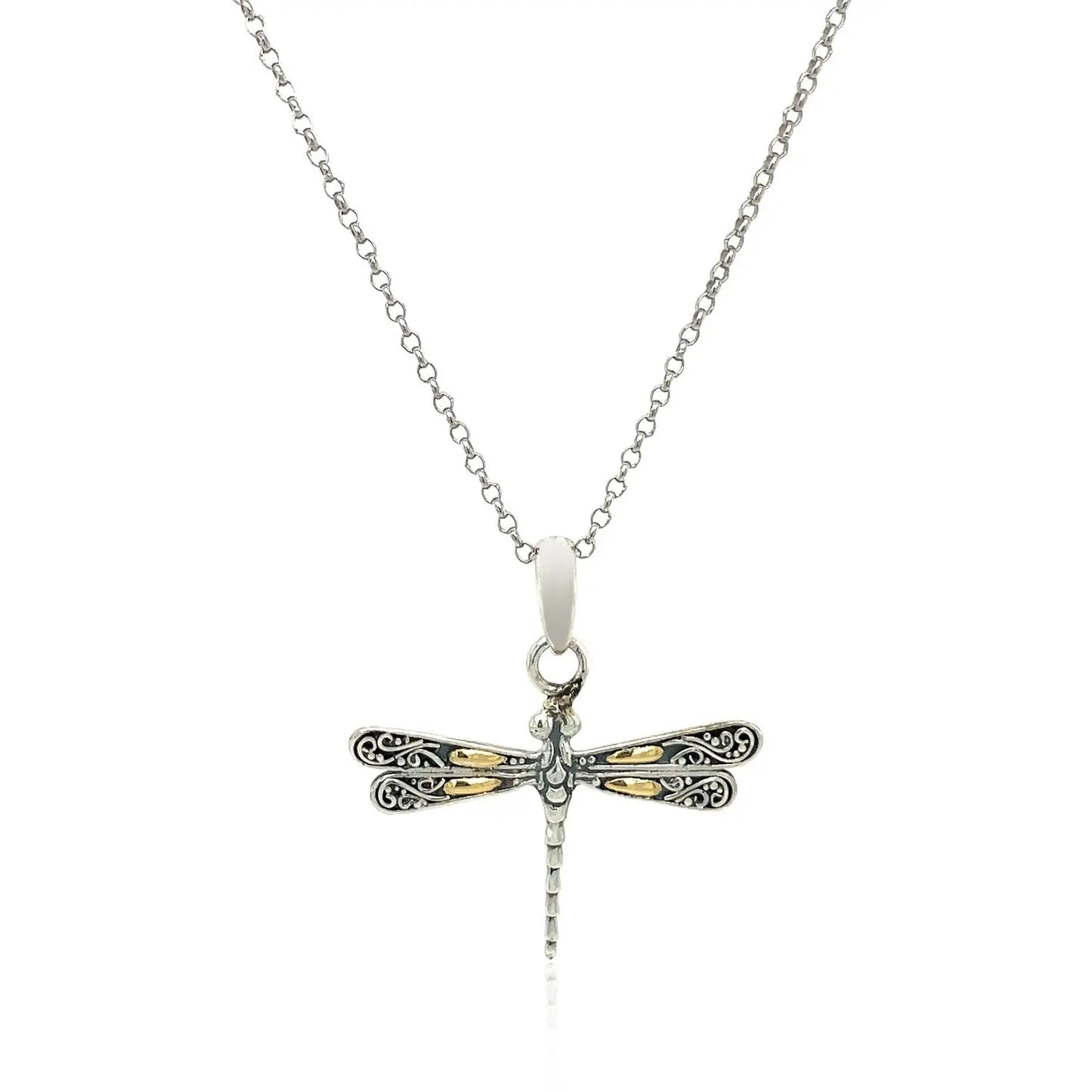 18k Yellow Gold and Sterling Silver Pendant in a Dragonfly Design RCJ Pendants  CELESTIA LUXE JEWELLERS